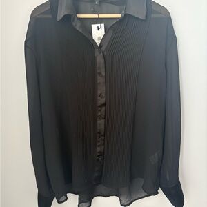 Dynamite NWT Button Up See Through Top with Silk Collar and Silk Wrists